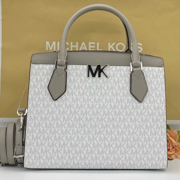 MICHAEL KORS MOTT LARGE SATCHEL BRIGHT WHITE LEATR - Picture 2 of 16